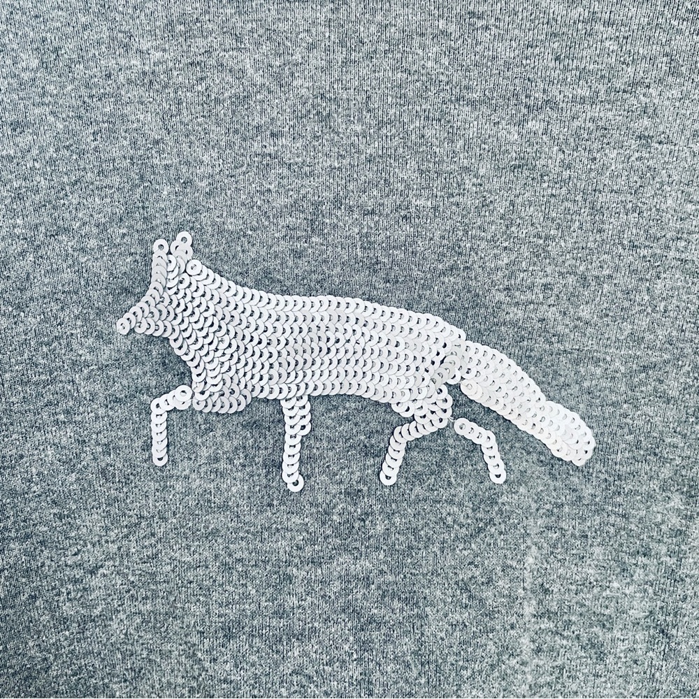 Lands' End Gray Long Sleeve Shirt Sequin Fox XL 18-20 Cotton - Picture 3 of 6